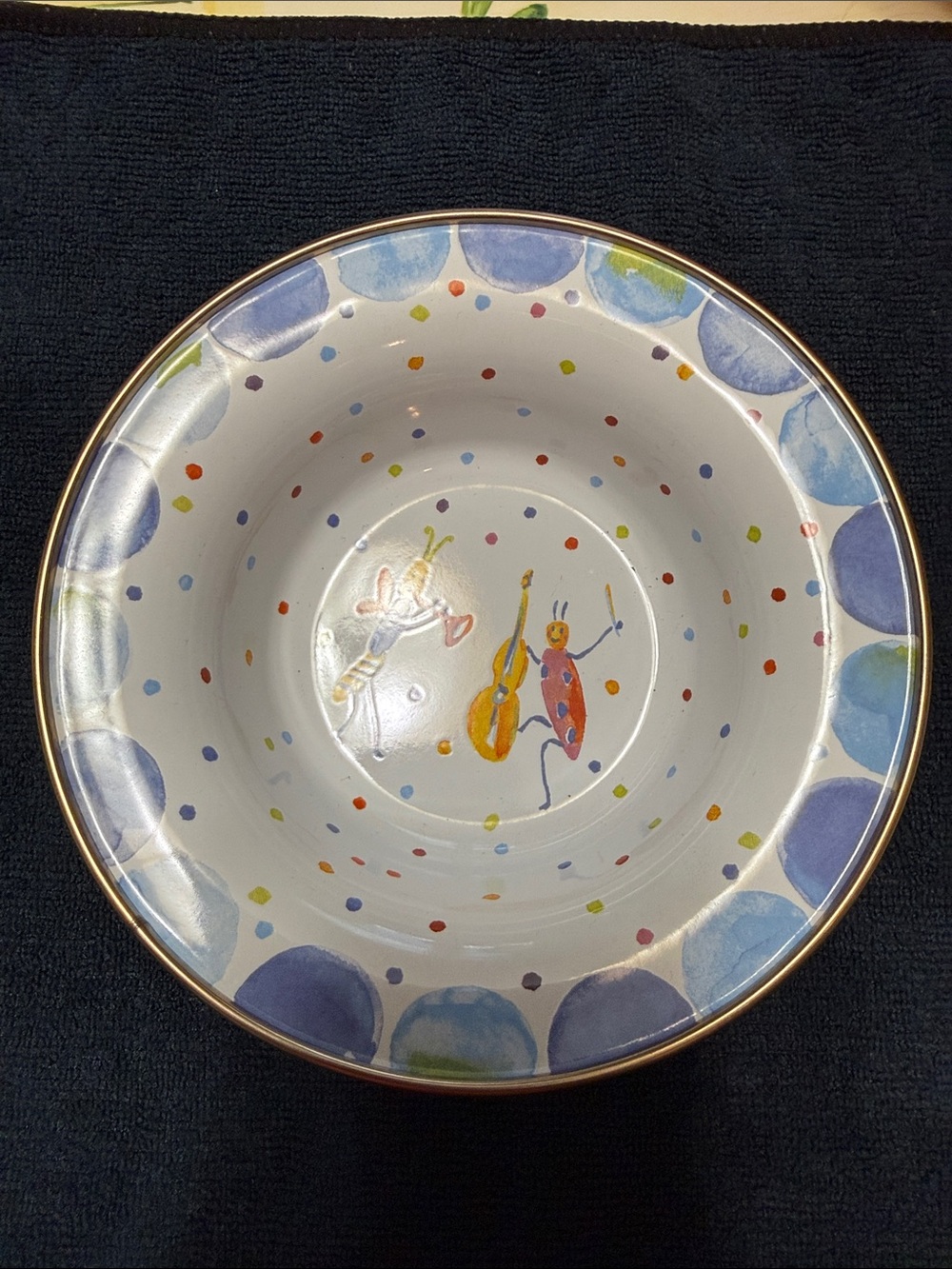 MacKenzie-Childs White and blue kids Dinner Plate  , bowl and cupwith Gold Rim - Picture 4 of 10